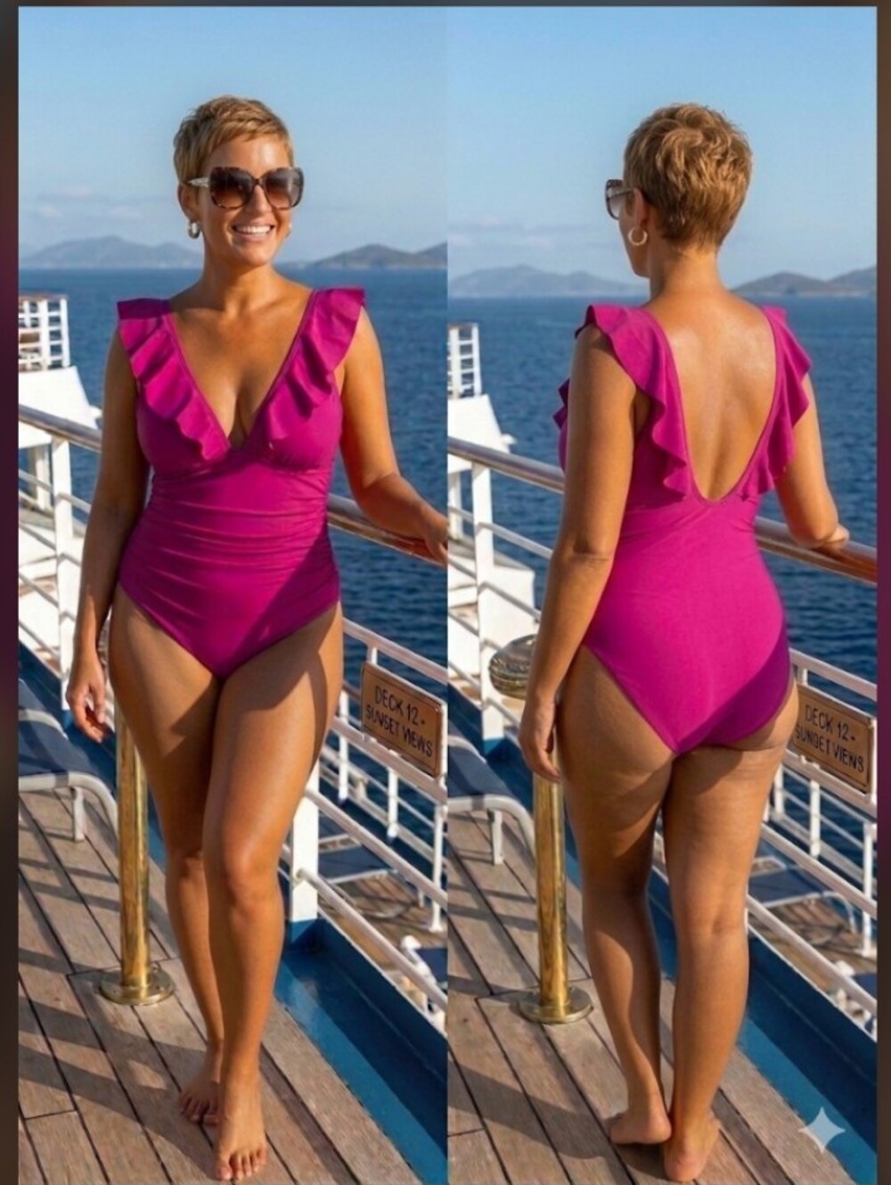 Slimming 14 J. Crew Onepiece Swimsuit Fuchsia Ruffle Cruisewear Resort  New